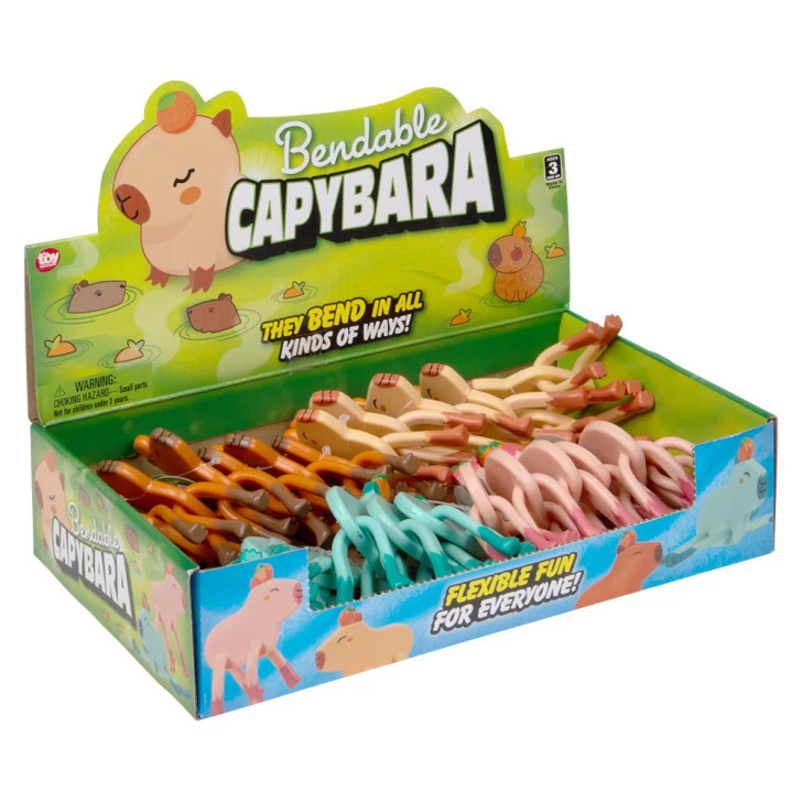 Bendable capybara 3.75" 288 pcs bulk toy gifts inner display case angle.