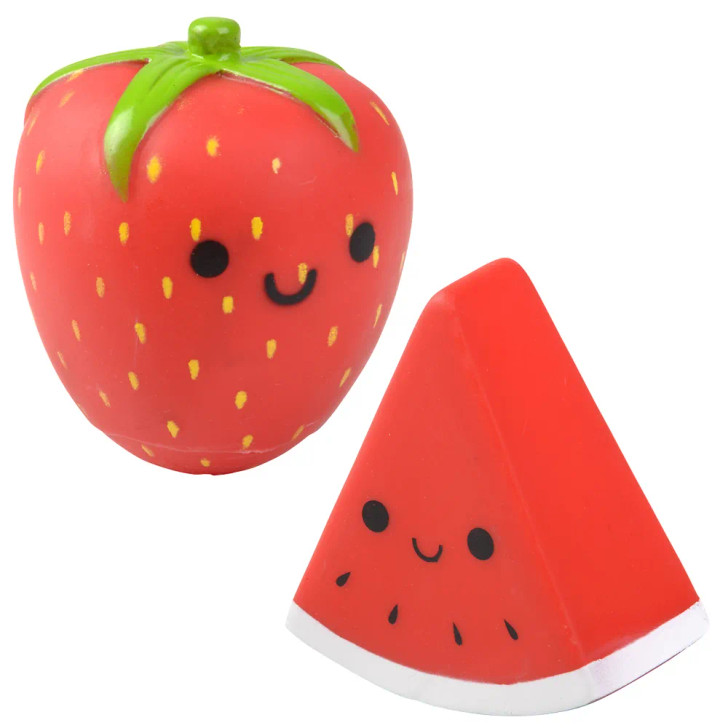Rubber fruit collectible 2" 500 pcs bulk assorted toy gifts watermelon and strawberry.