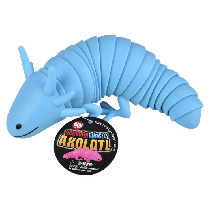 Wiggle sensory axolotl 7.5" 72 pcs bulk toy gifts 4 assorted colors blue with hang tag.