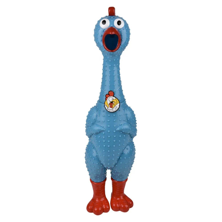 Giant rubber chicken 24" 6 pcs bulk toy gifts blue front with tag.