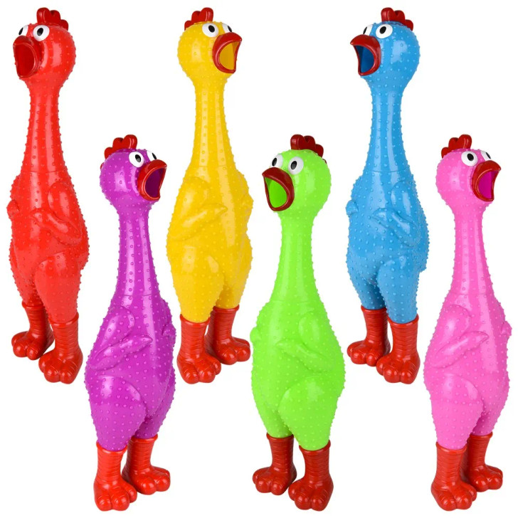 Giant rubber chicken 24" 6 pcs bulk toy gifts assorted colors.