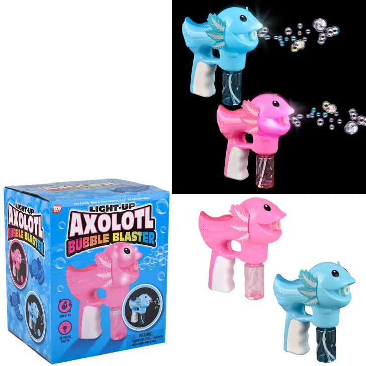 Light-Up Axolotl Bubble Blaster 7.25" - 24 Pcs Bulk Toy Gifts
