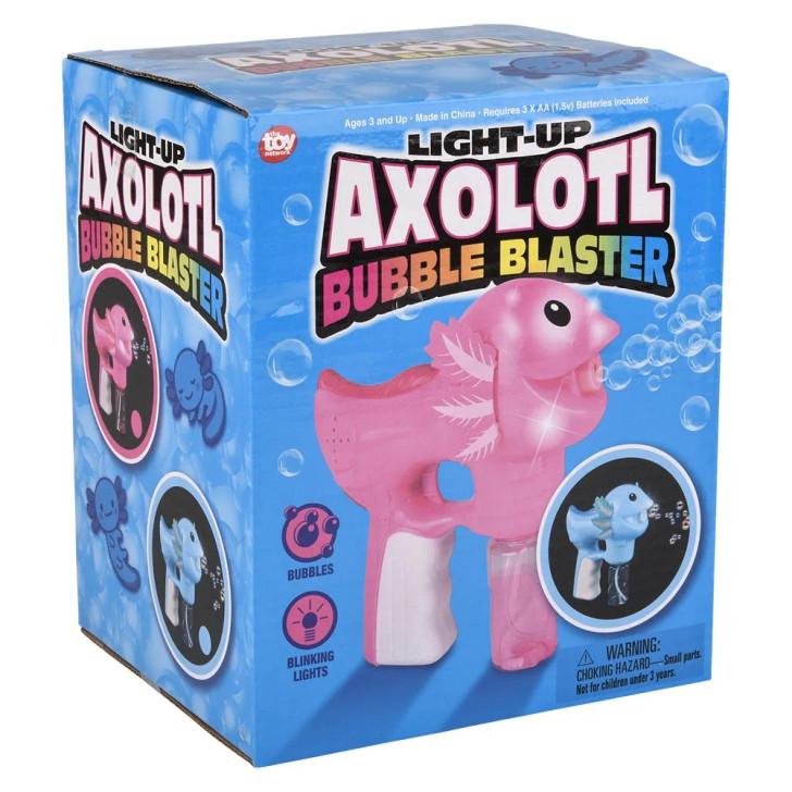 Light-Up Axolotl Bubble Blaster 7.25" - 24 Pcs Bulk Toy Gifts