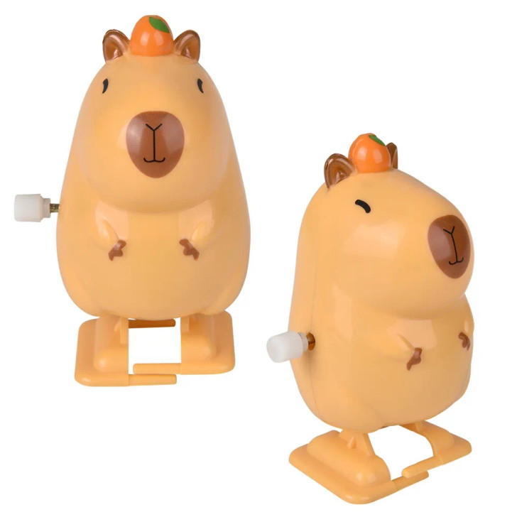 Wind-up capybara 2.75" 144 pcs bulk toy gifts front and side view.
