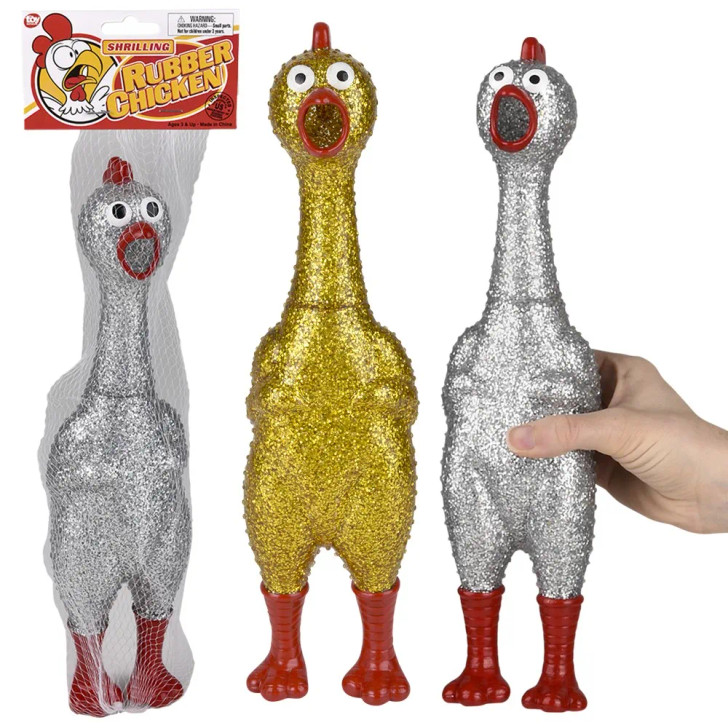 Sparkle Rubber Chicken Toys - 13.25 Inch - Case of 48