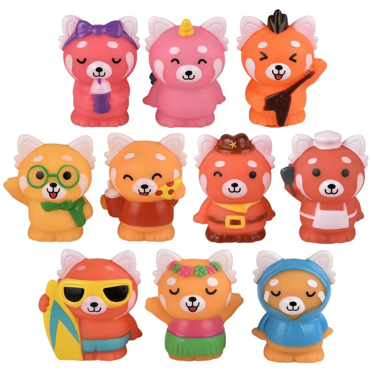 Red panda rubber characters 2" 500 pcs bulk toy gifts 10 assorted styles..