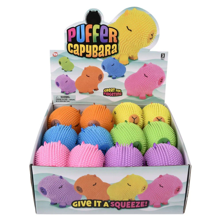 Capybara puffer assorted colors 6" 72 pcs bulk toy gifts inner display box.