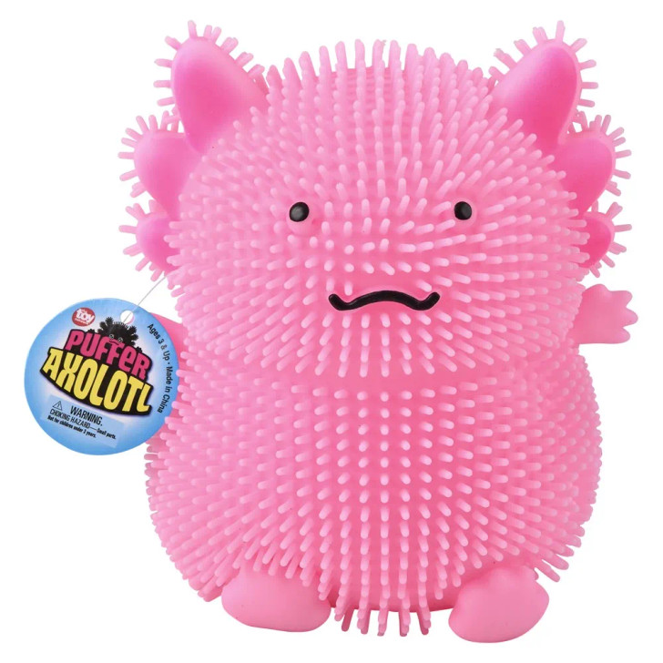 Axolotl puffer 6" 72 pcs bulk toy gifts pink front with hang tag.