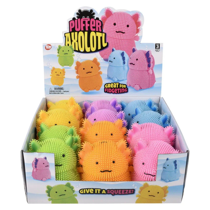 Axolotl puffer 6" 72 pcs bulk toy gifts inner display case.