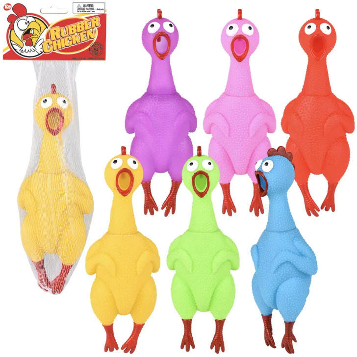 Big Rubber Chicken Collectible 9.5" - 72 Pcs Bulk Toy Gifts
