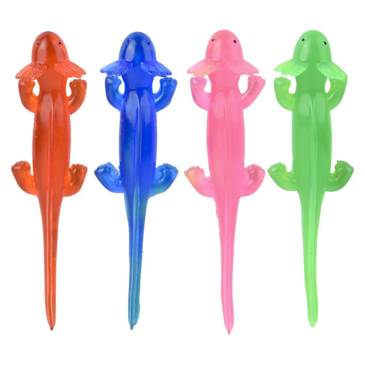 Sticky and stretchy axolotl 8" 144 pcs bulk toy gifts 4 assorted colors.