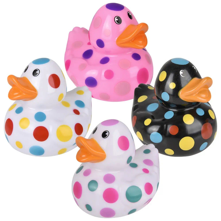 Rubber duckies polka dot jumbo 36 pieces bulk, 6”, 4 colors
