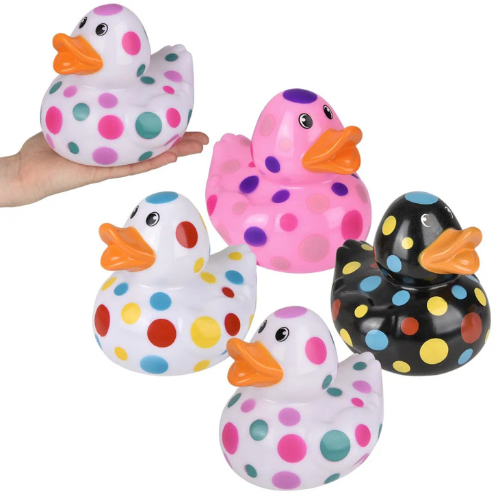Rubber Duckies Polka Dot Jumbo – 36 Pieces Bulk, 6”, 4 Colors
