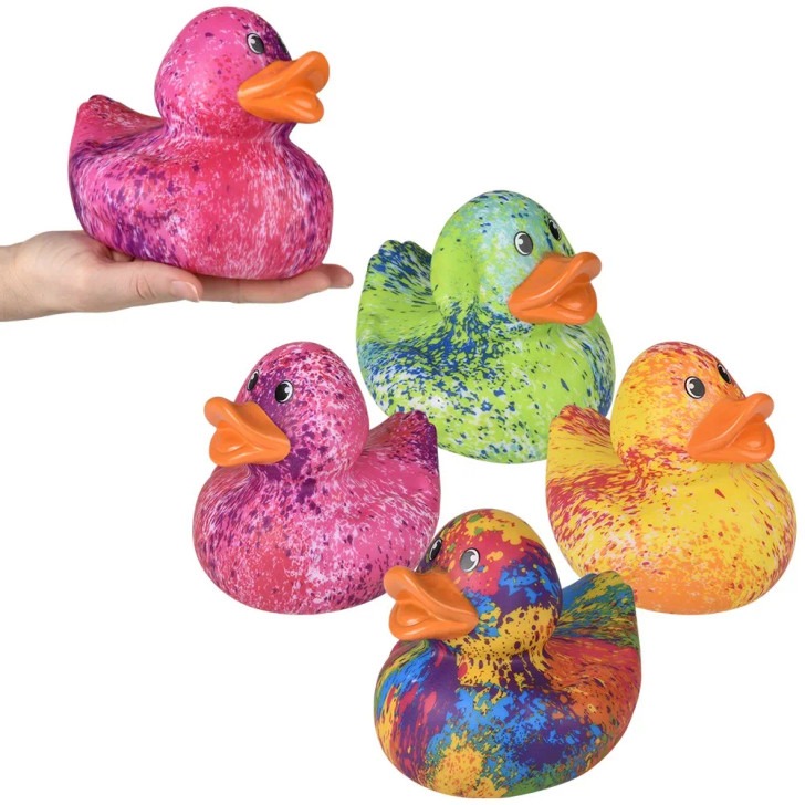 Rubber Ducks Paint Splatter Jumbo – 36 Pieces Bulk, 6”, 4 Colors