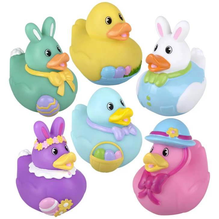 Rubber Duckies Easter Theme – 72 Pieces Bulk, 3.5", 6 Spring Styles