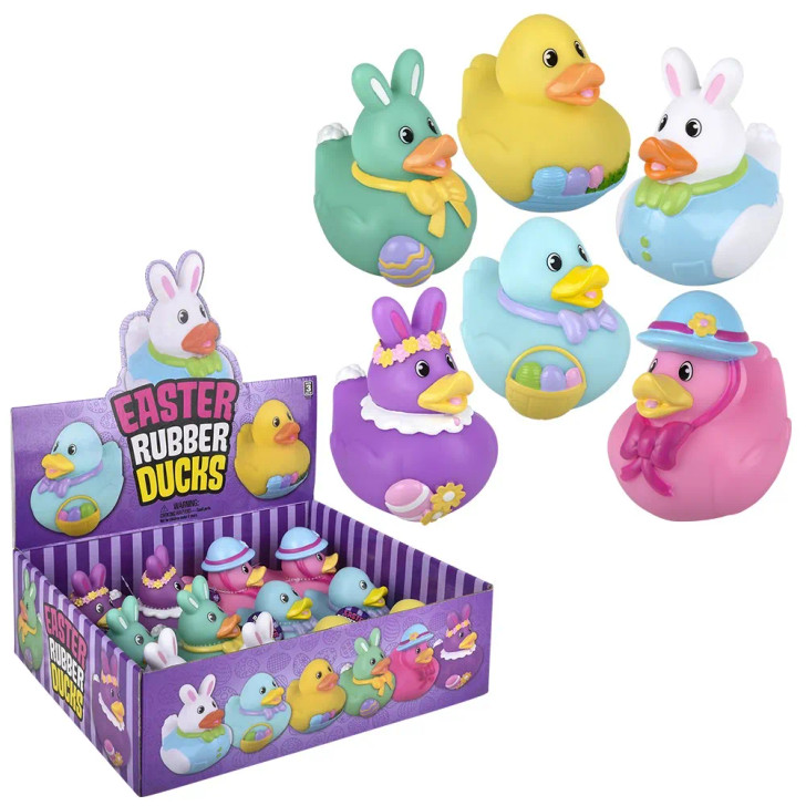 Rubber Duckies Easter Theme – 72 Pieces Bulk, 3.5", 6 Spring Styles