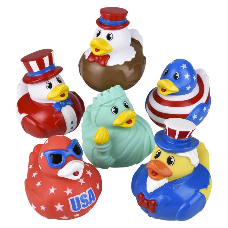 Rubber Duckies Patriotic Assortment – 72 Pieces Bulk, 3.5", 6 USA Styles
