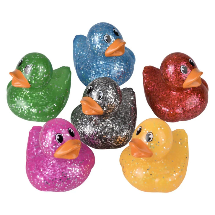 Rubber Duckies Sparkle – 288 Pieces Bulk, 2", 6 Glitter Colors