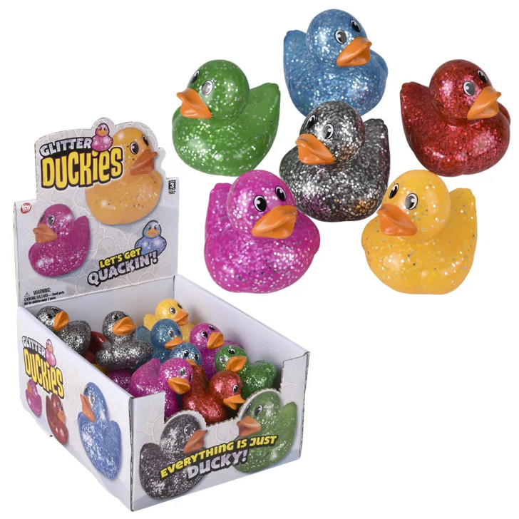 Rubber Duckies Sparkle – 288 Pieces Bulk, 2", 6 Glitter Colors
