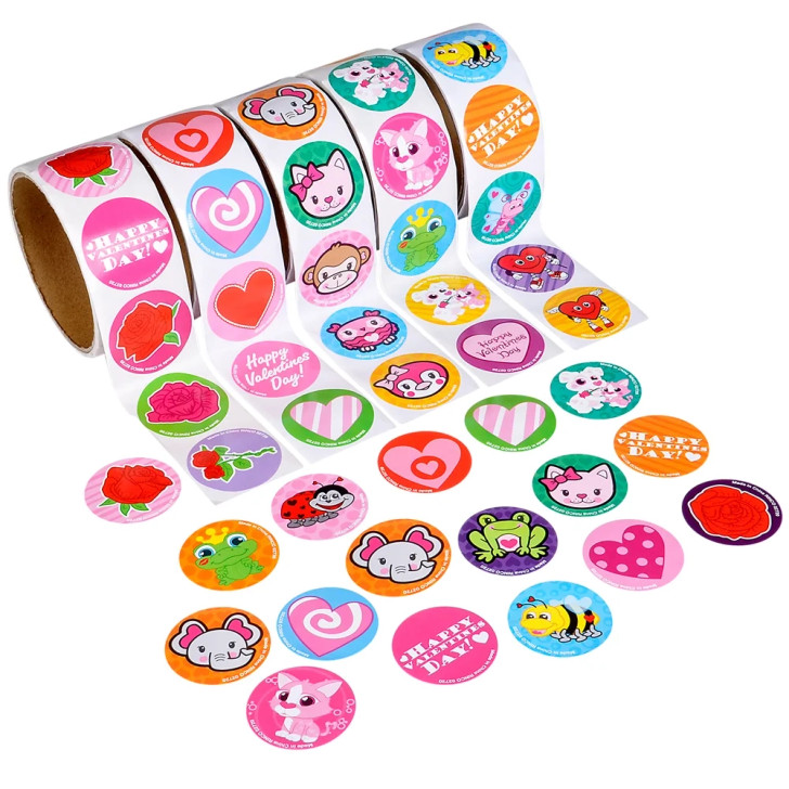 Valentine’s Roll Sticker Assortment – 20,000 Pieces Bulk, 2" Sticker Rolls