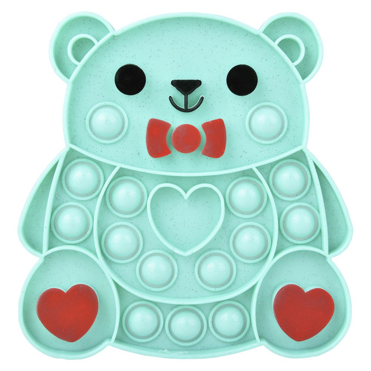 Valentine's glitter bear bubble popper fidget toy bulk 144 pieces 6.25 inch turquoise.
