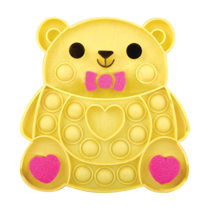 Valentine's glitter bear bubble popper fidget toy bulk 144 pieces 6.25 inch yellow.