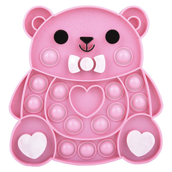 Valentine's glitter bear bubble popper fidget toy bulk 144 pieces 6.25 inch pink.