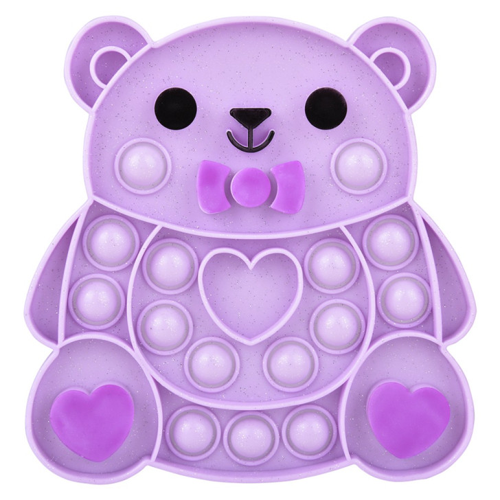 Valentine's glitter bear bubble popper fidget toy bulk 144 pieces 6.25 inch purple.