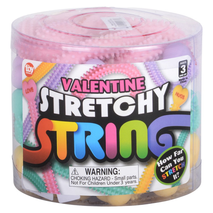 Valentine's stretchy string fidget toy bulk 288 pieces 8 inch 4 colors assorted inner packaging.