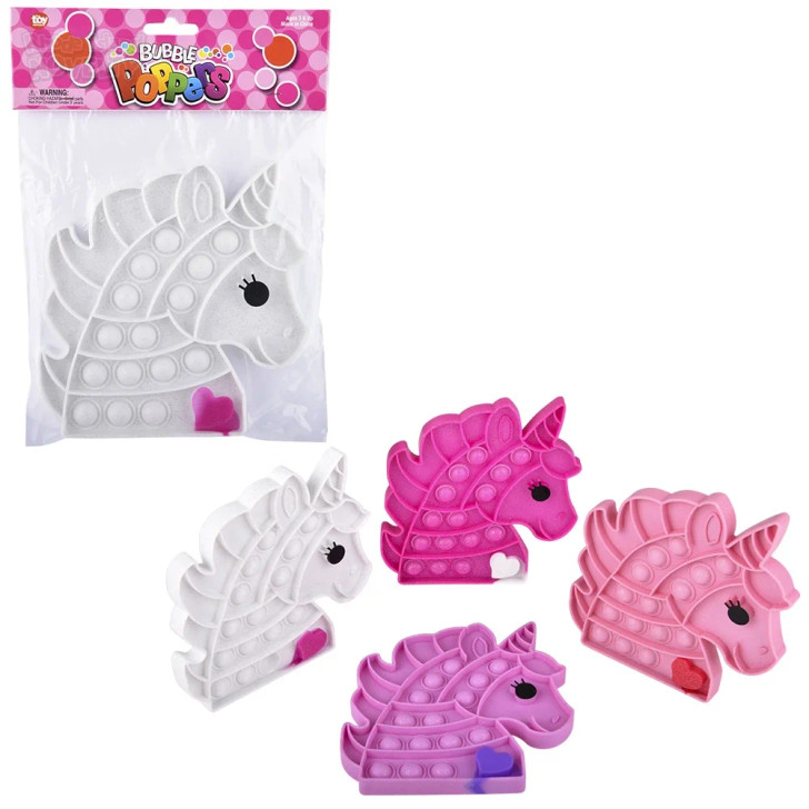 Valentine's Unicorn Bubble Popper Toys 6.5" Each