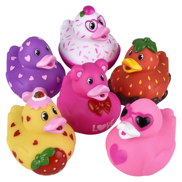 Valentine's rubber duck assortment bulk 72 pieces 3.5 inch 6 styles group.