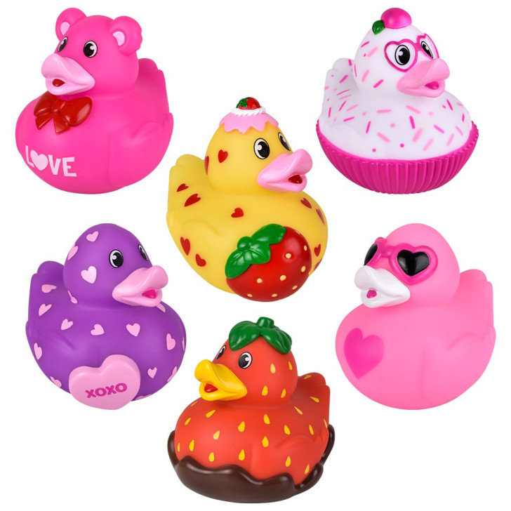 Valentine's rubber duck assortment bulk 72 pieces 3.5 inch 6 styles.