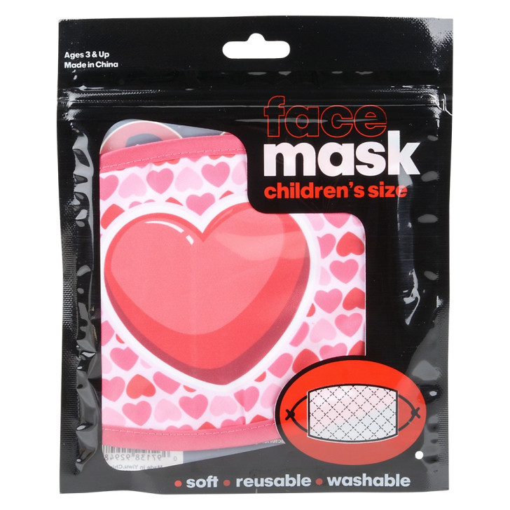 Valentine's child size face masks bulk 144 pieces 3 assorted designs packaging.