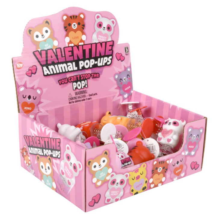Valentine's Day animal pop-up toys bulk 288 pieces 2.75 inch six assorted styles inner display angle.