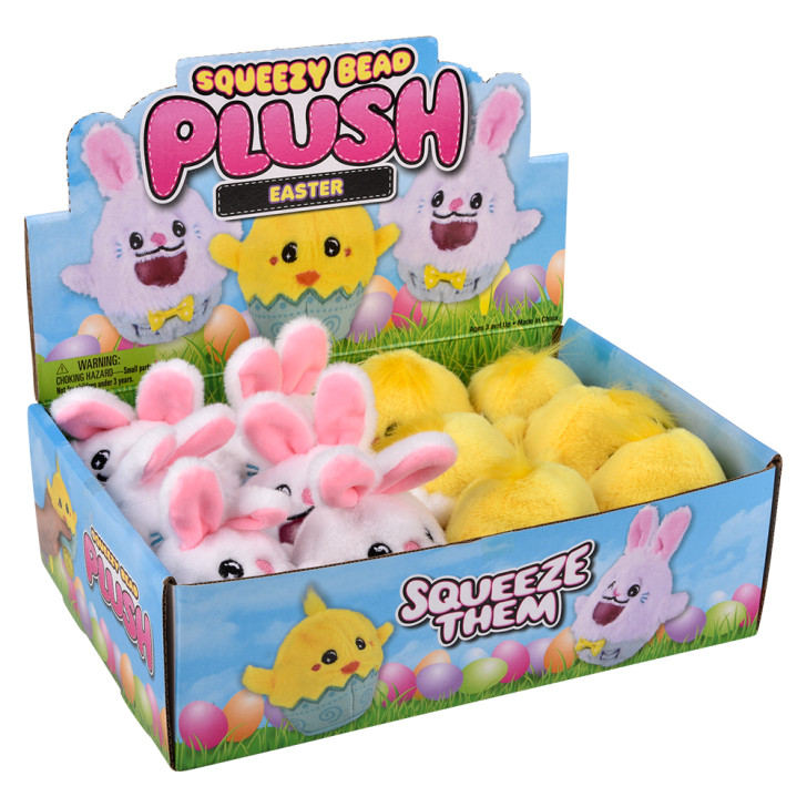 Squeezy bead Easter plush bulk 72 pieces 3 inch 2 styles box right