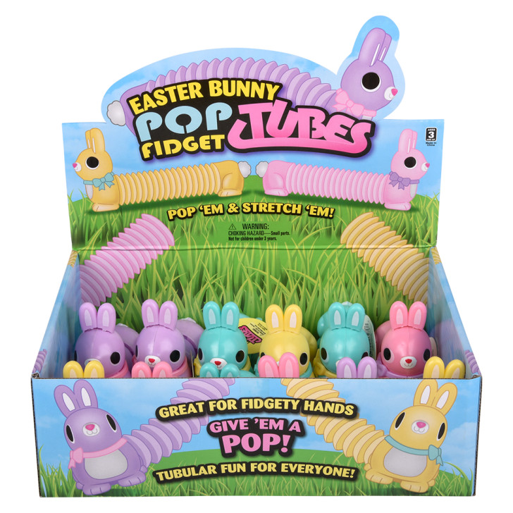 Easter bunny fidget pop tube bulk 108 pieces 7 inch 4 colors box front