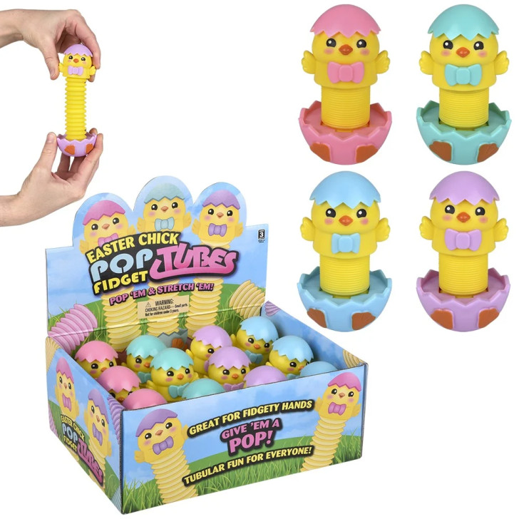 Easter Chick Fidget Pop Tube – 144 Pieces Bulk, 7"