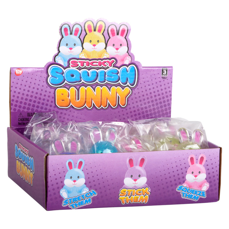 Squish sticky glitter Easter bunny bulk 144 pieces 2.5 inch 4 colors box right