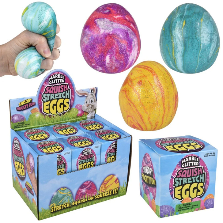 Squish and stretch marbleized Easter eggs bulk 144 pieces 3 inch 3 colors package