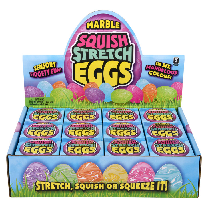 Squish and stretch marbleized Easter egg bulk 144 pieces 2.5 inch 6 colors box front