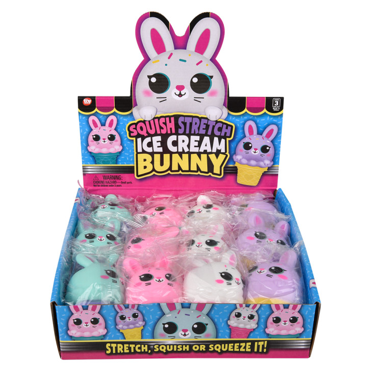 Squish and stretch Easter ice cream bunny bulk 96 pieces 5 inch 4 colors box front