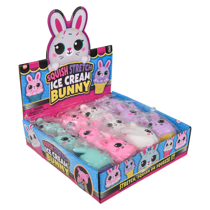 Squish and stretch Easter ice cream bunny bulk 96 pieces 5 inch 4 colors box right