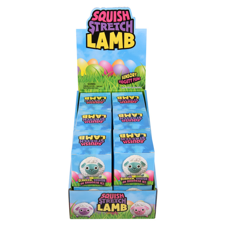 Squish and stretch Easter lamb bulk 96 pieces 3.5 inch 3 colors box front