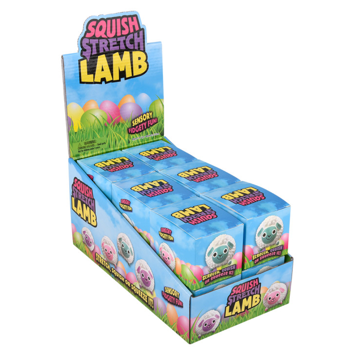 Squish and stretch Easter lamb bulk 96 pieces 3.5 inch 3 colors box right
