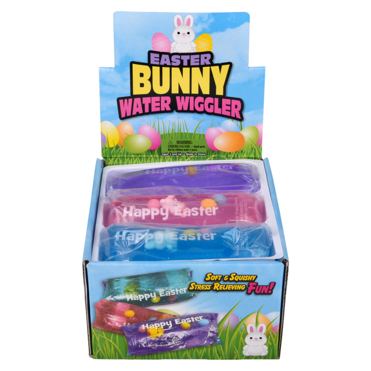 Easter bunny jumbo water wiggler bulk 48 pieces 5 inch 3 styles box front