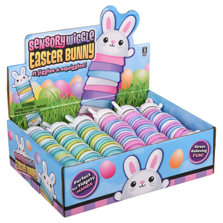 Sensory wiggle Easter bunny bulk 144 pieces 5 inch 2 colors box right