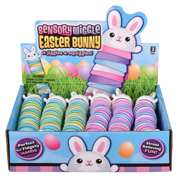 Sensory wiggle Easter bunny bulk 144 pieces 5 inch 2 colors box front