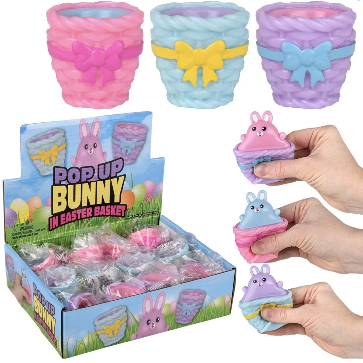 Squeezy Pop Up Bunny in Easter Basket – 144 Pieces Bulk, 3”