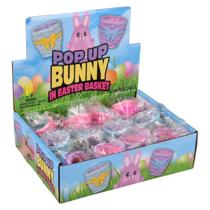 Squeezy pop up bunny in Easter basket bulk 144 pieces 3 inch 3 colors box