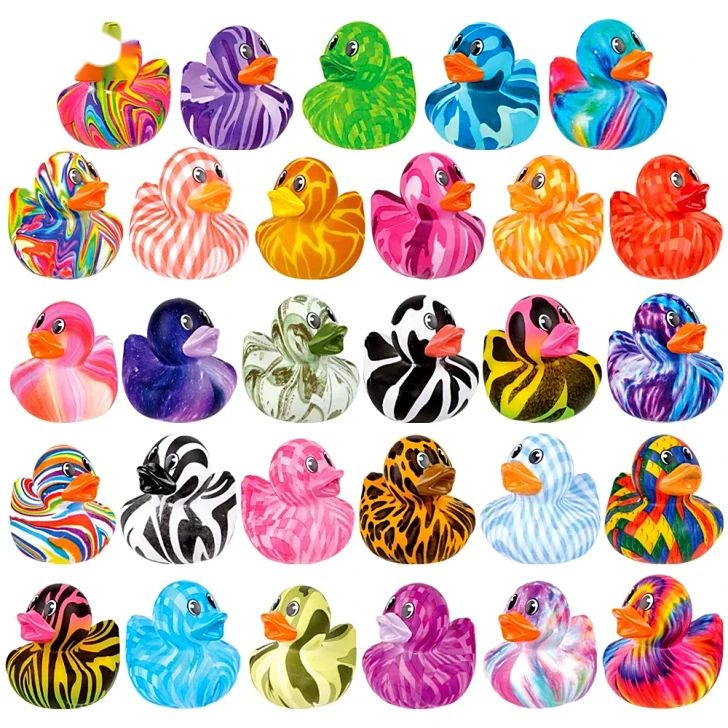 Printed Rubber Duckies - 2 Inch - Case of 600 - Assorted - 50-Count Bags